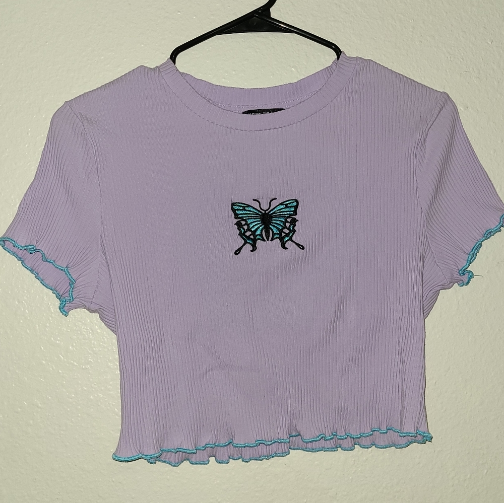 SHEIN knit butterfly crop top